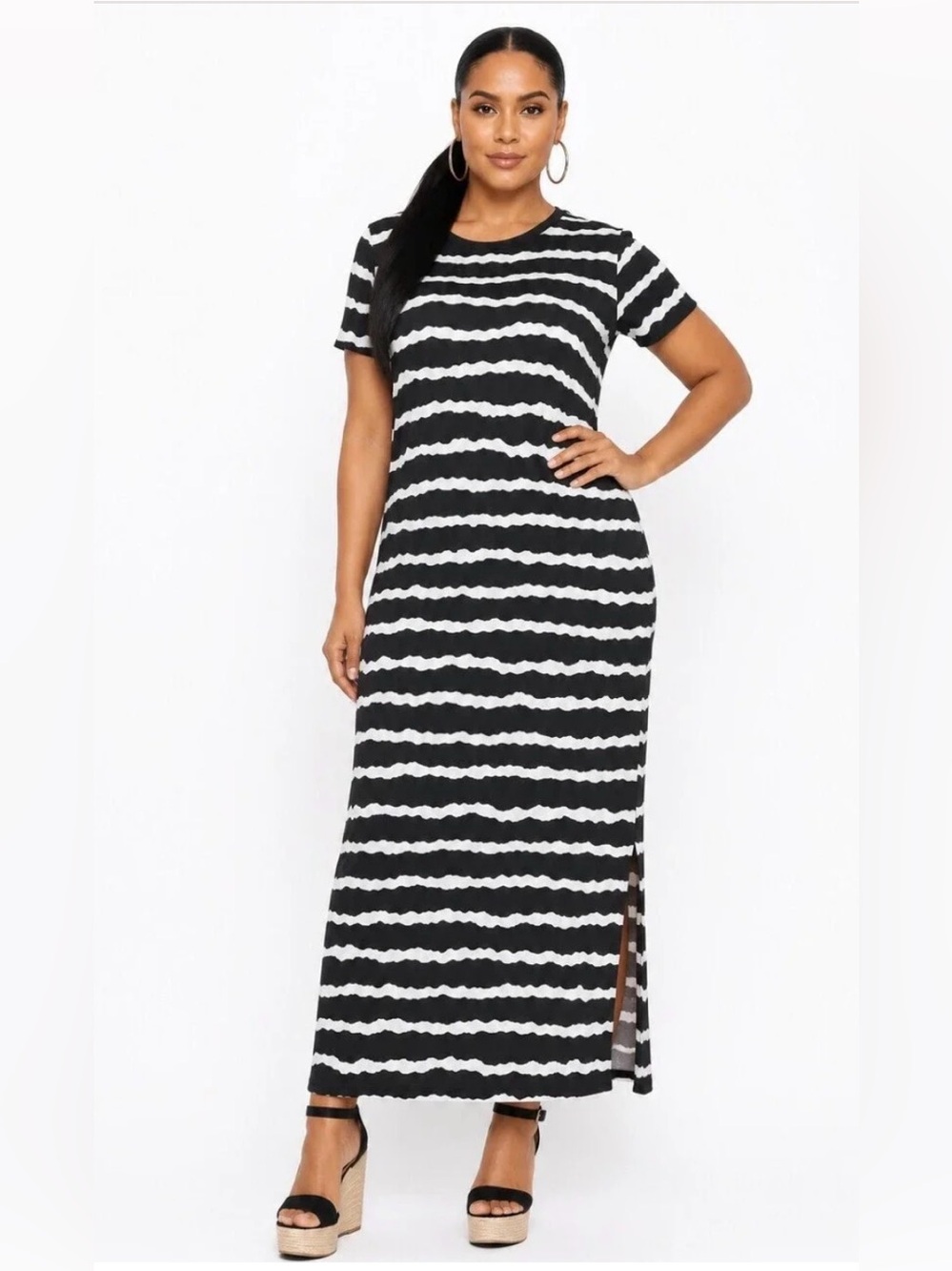 Real Essentials Black & White Striped Maxi Dress